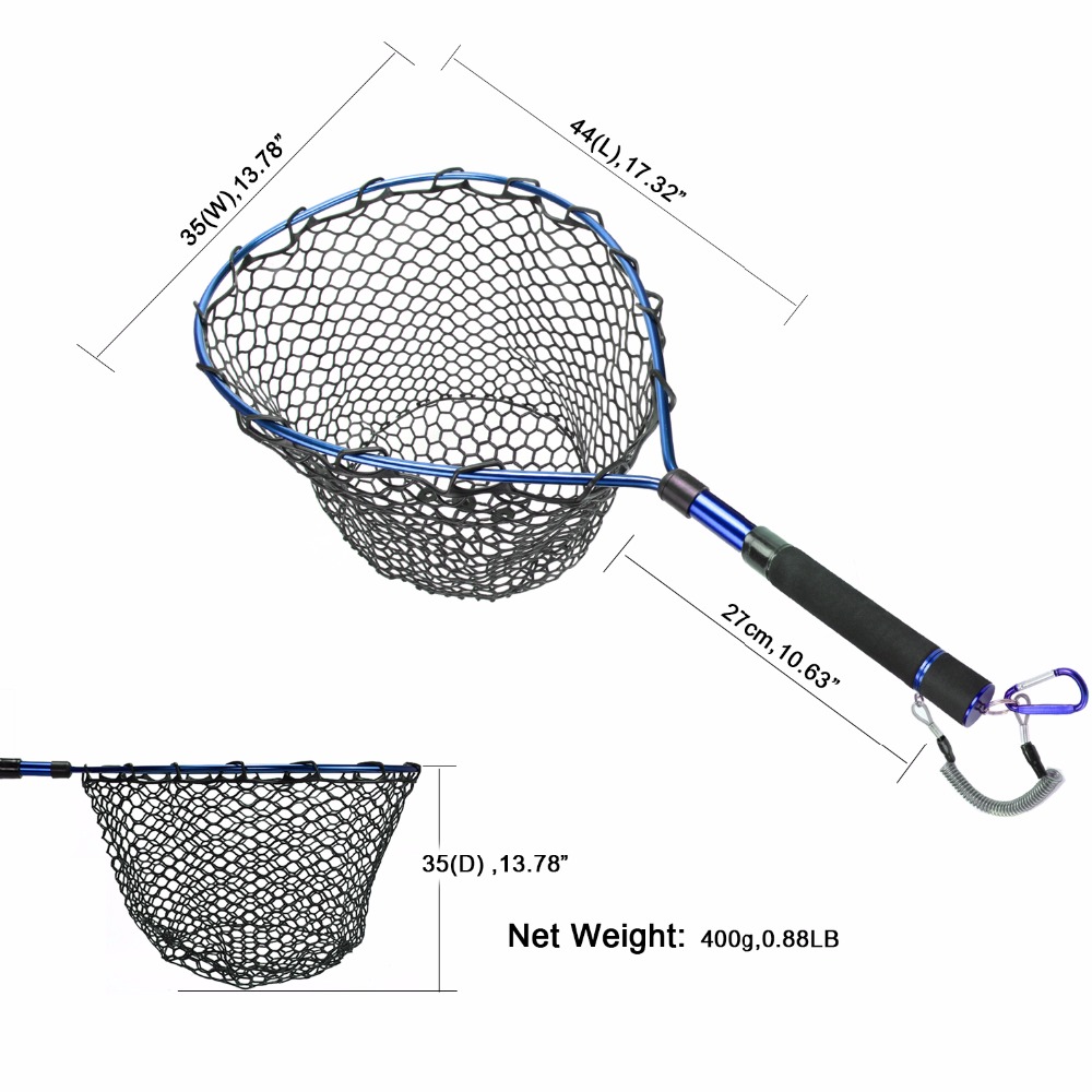 Goture Telescopic Fishing Landing Net Aluminum Alloy Frame Brail Small Rubber Mesh Magnetic Clip Lanyard Fly Fishing Net