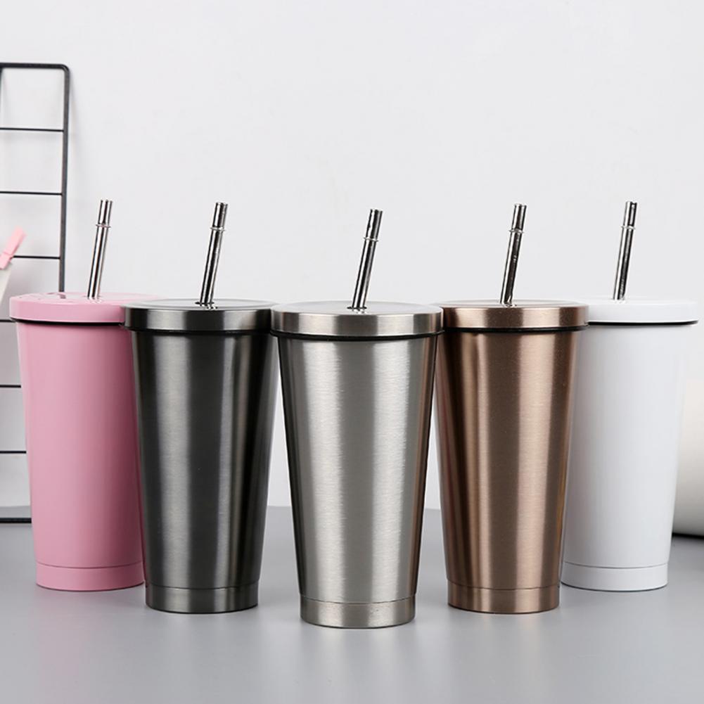 Vaso de vacío con pajita, taza térmica de acero inoxidable, termo de agua, taza de café, botella de paja para beber