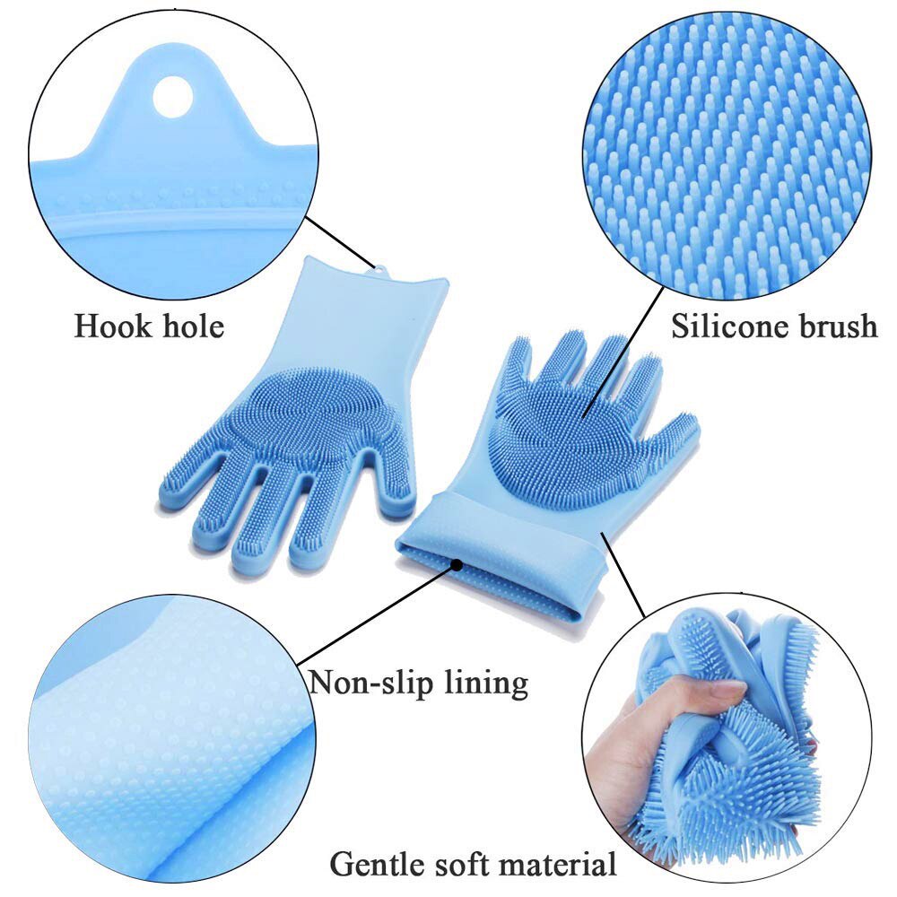 Guantes de lavado de platos, estropajo de cocina de silicona, guantes de limpieza para platos, suministros de Herramientas de limpieza del hogar,
