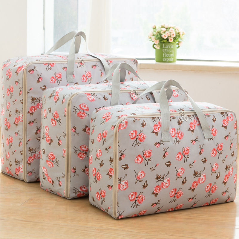 Sac de rangement en tissu Oxford | Ensemble de 3 pièces/ensemble, sac à bagages mobile, organisateur de placard étanche, boîtes de rangement M + L + XL, conteneur de vêtements: grey rose 3pcs