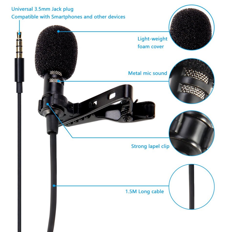 Micrófono portátil de solapa con Clip, Mini condensador con cable, manos libres, conector de 3,5mm, para Iphone, SamsungXiaomi, portátil