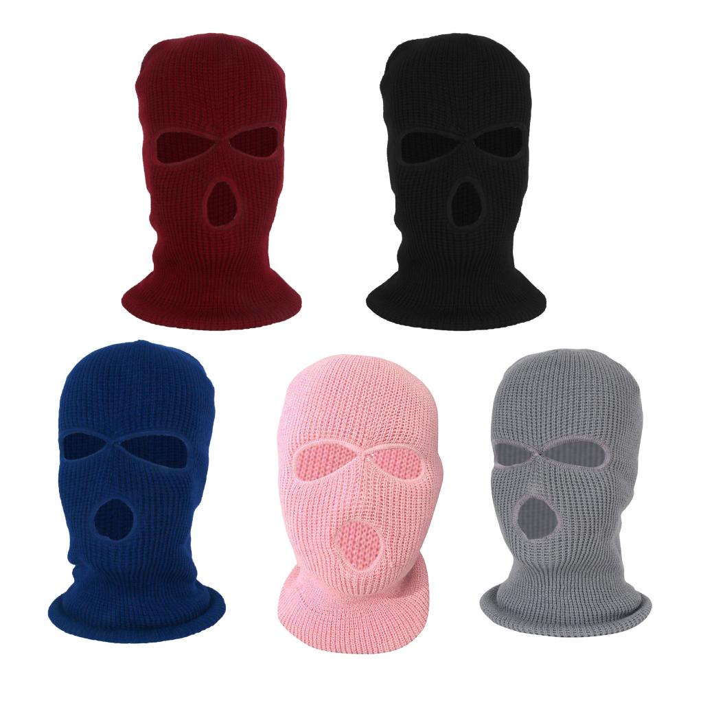 Volwassen Winter 3-Gat Bivakmuts Knit Gebreide Full Face Mask Cover Beanie Hoed