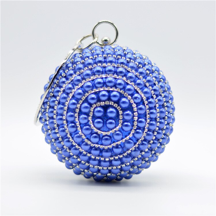 Bolso de noche con cuentas de perlas de color rojo, azul, negro, marfil, anillo grande, bolsos para mujer, graduación, boda, con perla para novia, bolso de maquillaje de europea: Azul