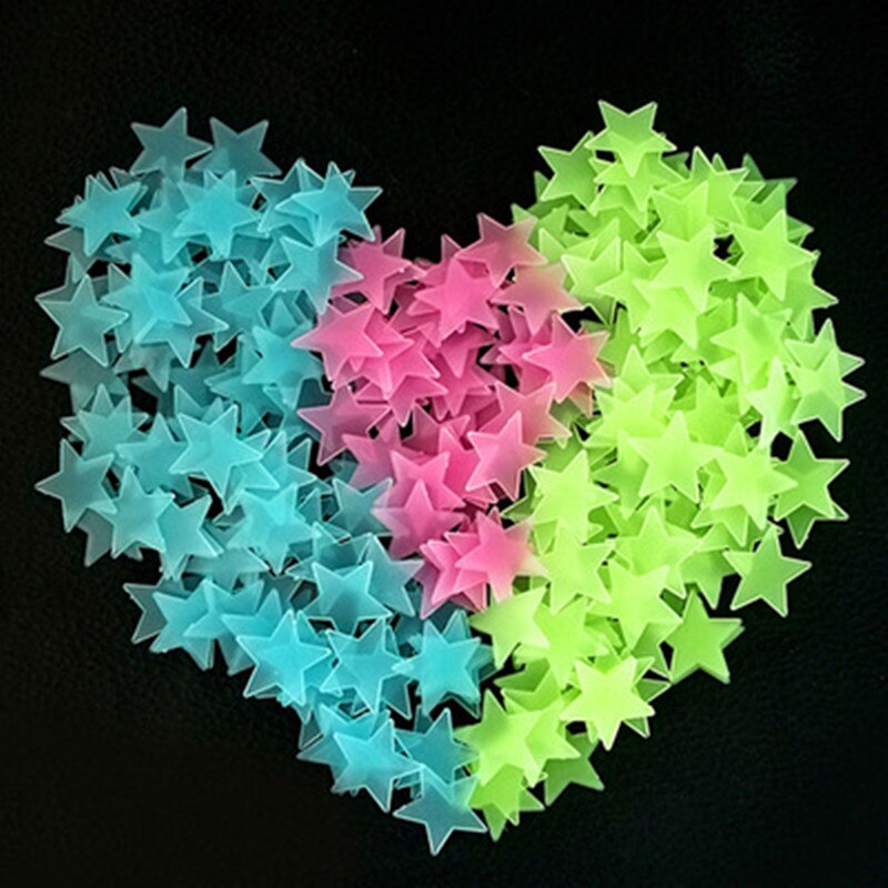 * 100 pcs. 3D stars glow in the dark Luminous on Wall Stickers for Kids Room living room Wall Decal Home Decoration poster