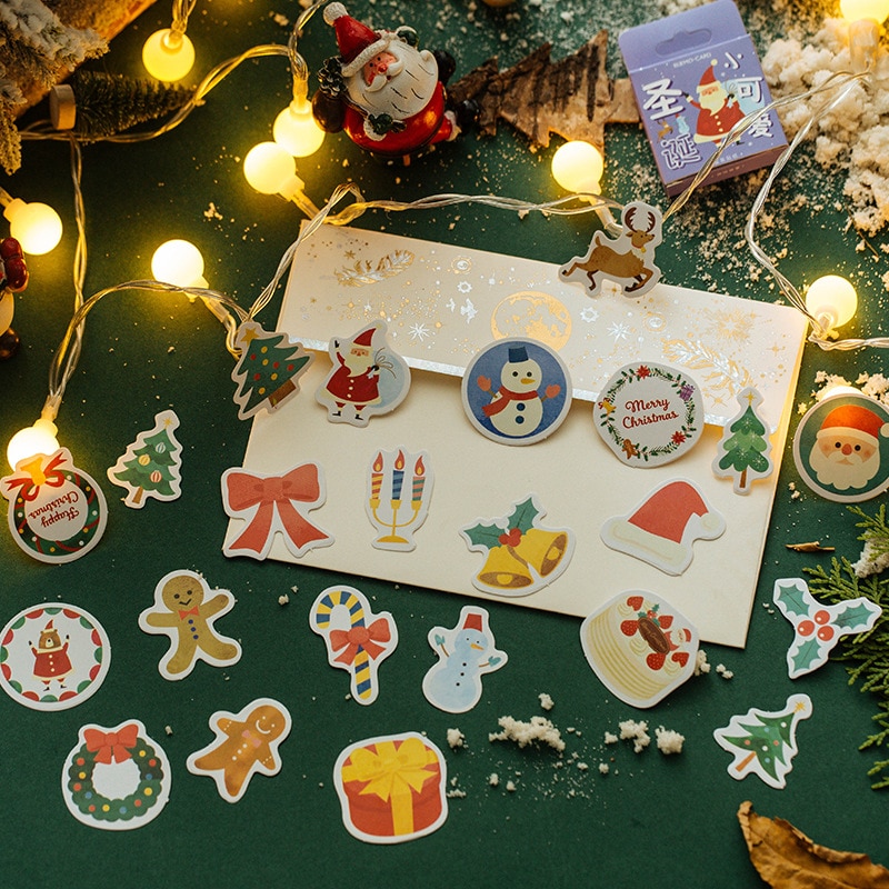 45pcs/pack Kawaii Paper Sticker Set Cute Decorative Stickers Christmas Tree Santa DIY Label for Art Craft Scrapbooking Album
