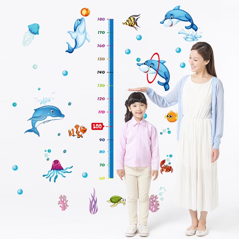 Friendly Cartoon Animals Kids Height Wall Stickers for Baby Rooms Lovely Giraffe Elephant Cats Home Decor PVC Vinyl Wall Decals