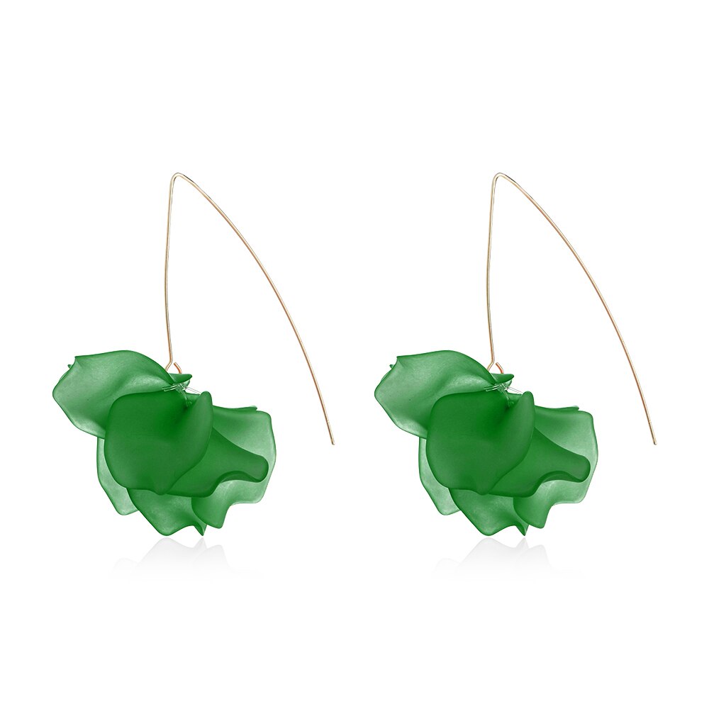 1 par nuevos diseños multicolor Flor de resina de pendientes largos Bohemia hecho a mano pétalos pendientes colgantes para de mujer: 2-Green