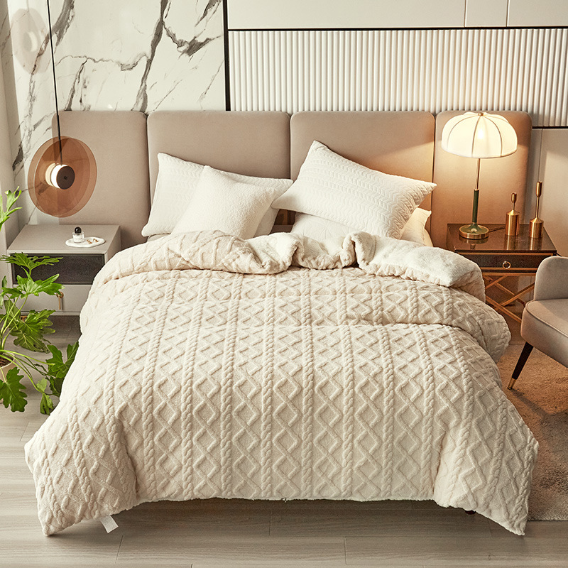Funda nórdica de tafetán con patrón geométrico, manta de terciopelo de cristal suave y cálida para invierno, funda de edredón doble de felpa gruesa sin fundas de almohada