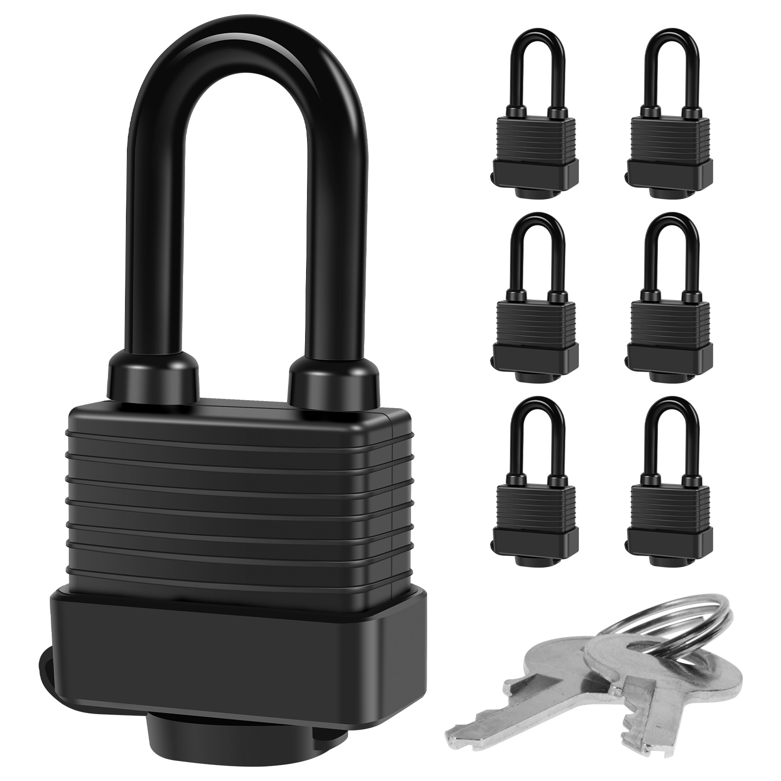 6Pcs Waterproof Padlocks with 12 Steel Keys 1-9/16inch Wide Anti-Theft Laminated Steel Lock Set Safety Padlock Heavy Duty Outdoo