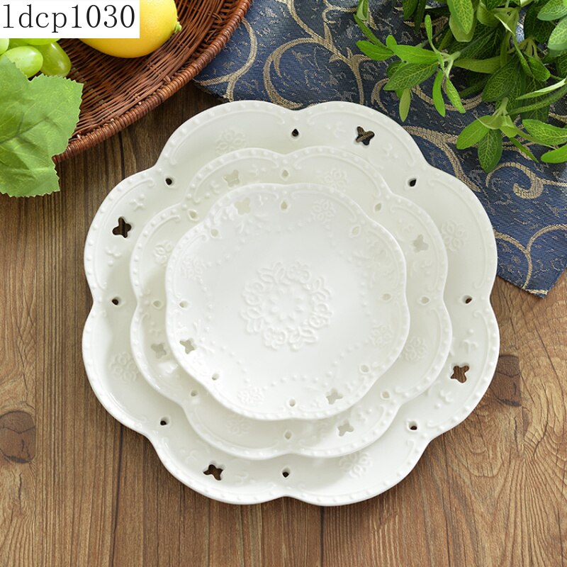 Embossed Bone China Dishes European-style Hollow Dishes Ceramic Tableware Western Dishes Salad Dishes Steak Dishes