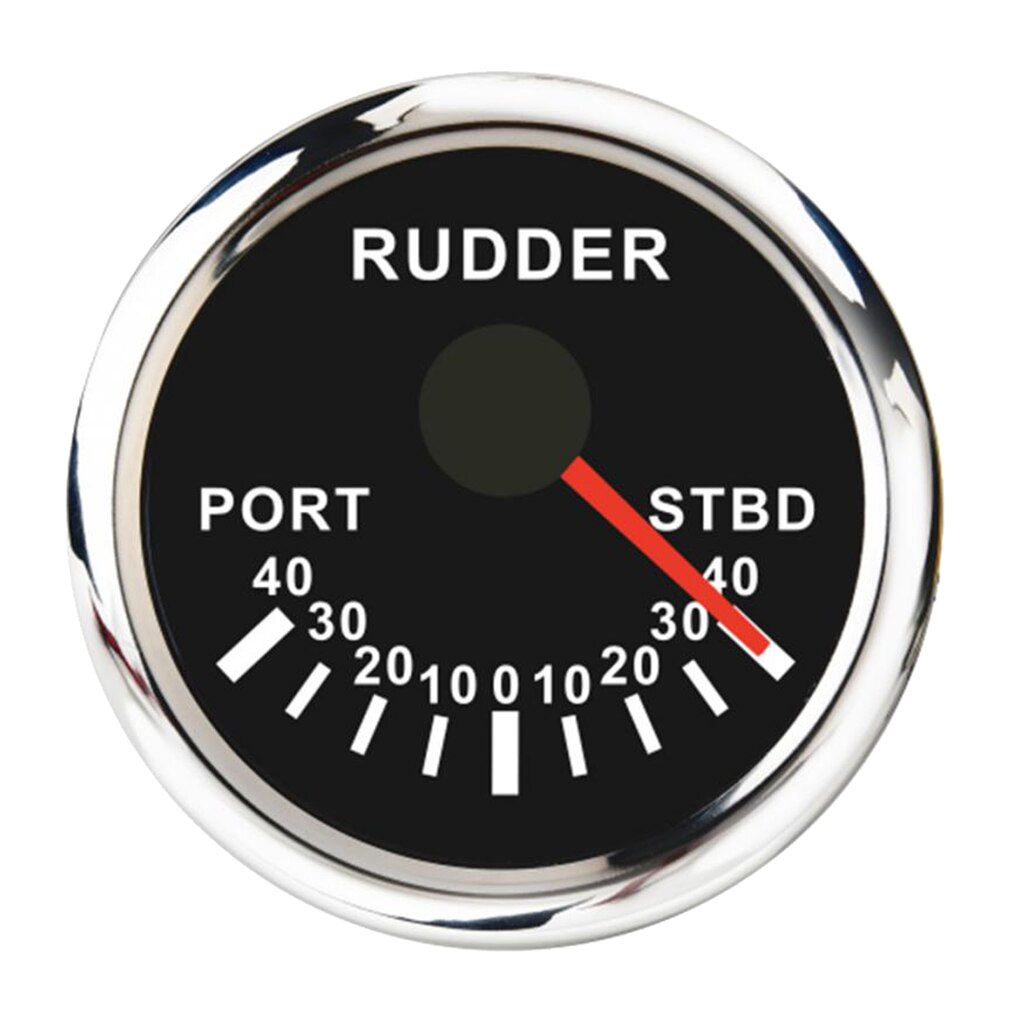 2 inch 52mm Rudder Angle Indicator Gauge 0-190ohm Signal with Backlight 12V/24V for Boat Marine Ship, Black Dial