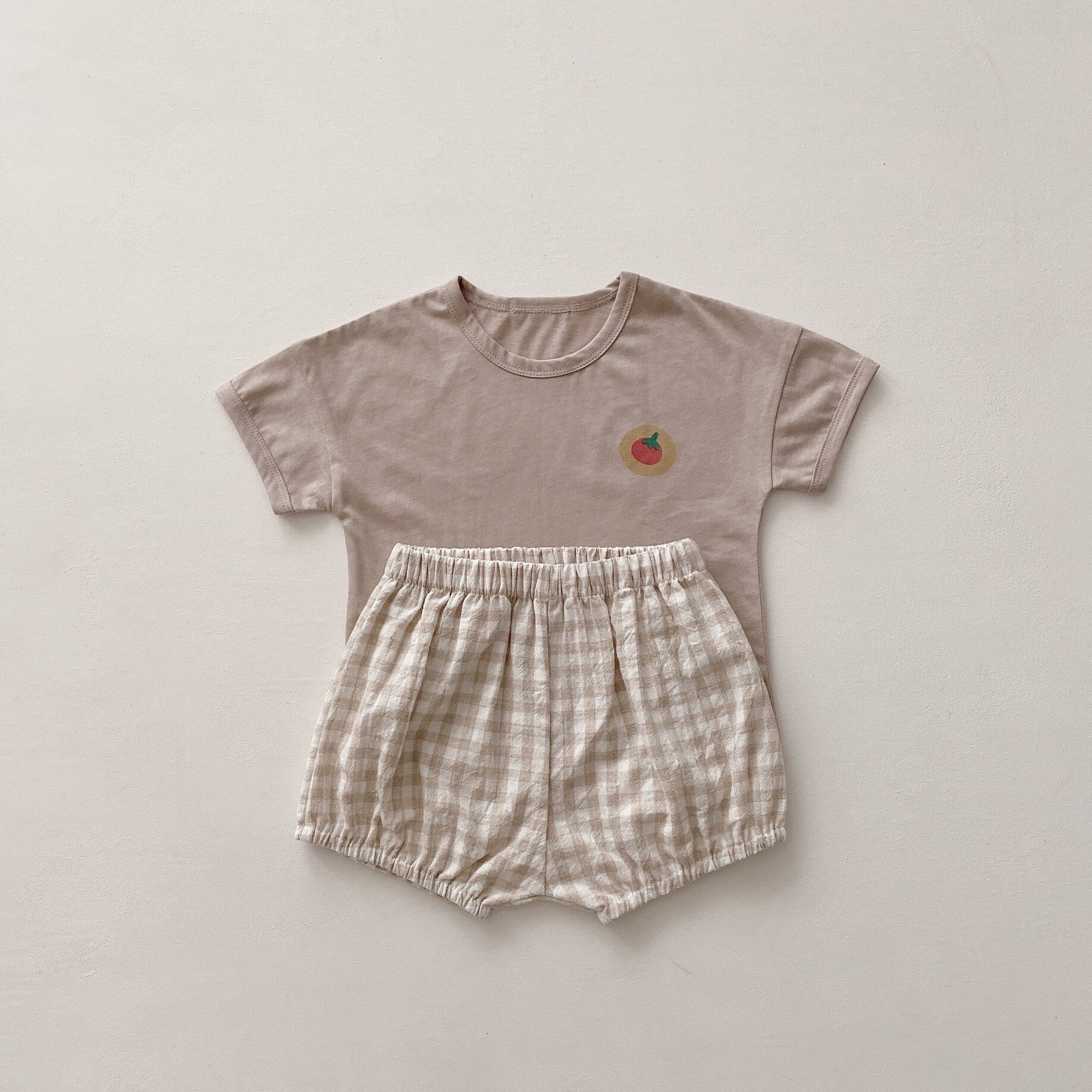 été Bébé Garçon Fille Solide Coton Manches Courtes Hauts + Enfant Garçon Imprimé Floral Motif Lâche PP Pantalon 2 pièces Ensemble