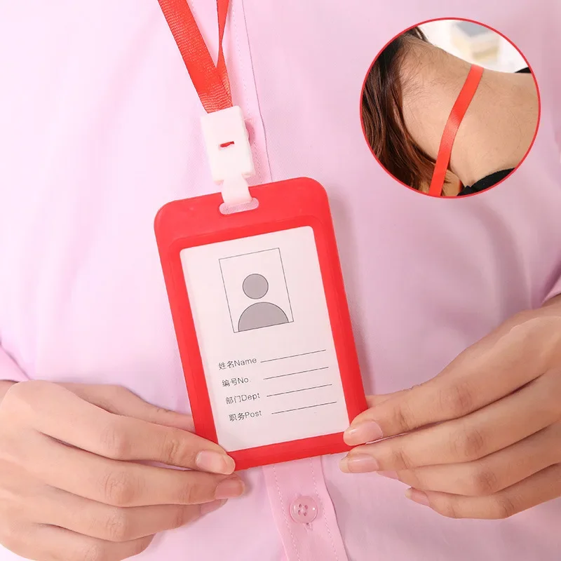 Color ID Card Holder Lanyard Badge Holder Name Id entification Sleeve Dual Clear Business Exhibit Office school strap Neck Hang