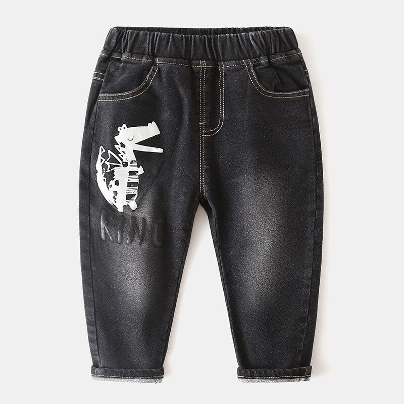 Welaken Cartoon Patroon Gedrukt Denim Broek Voor Babe Kids Jongens Jeans Elastische Taille kinderen Jeans: Black / 24M