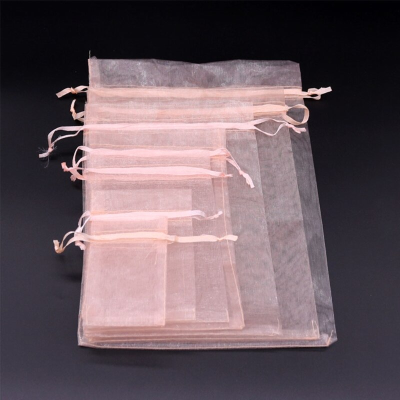 100PCS Sheer Organza Bags Mesh Drawstring Bags Jewelry Wedding Party Baby