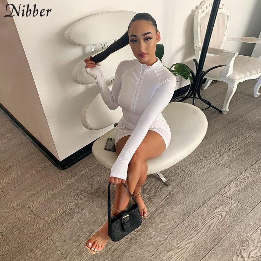 Nibber sport fritid stil fast glidelås høyhalset genser kjole kvinner grunnleggende gate aktivitet slitasje høst bodycon mini kjole kvinne