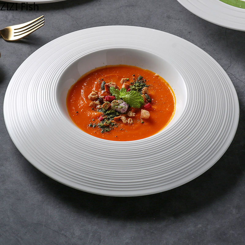 Assiette à dîner en céramique blanche, plats exquis de décoration, assiette à Steak et à Dessert, vaisselle ronde de cuisine pour la maison