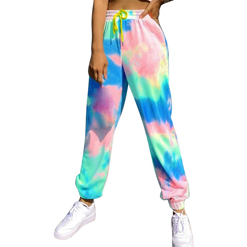 Tie dye joggingbroeken hoge taille lange baggy broeken dames joggingbroeken losse broeken herfst winter streetwear kleding: Kleur 4 / S