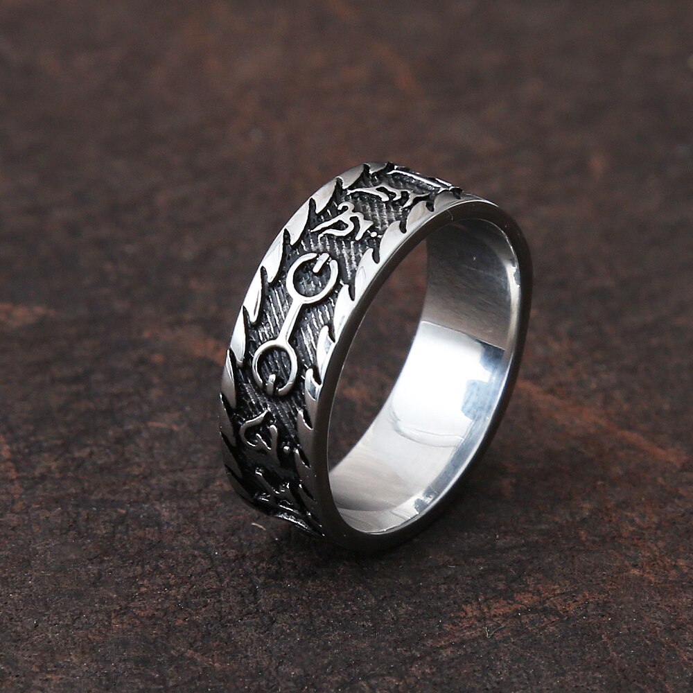 Retro Stainless Steel Six-Character Mantra Rings For Men Punk Feng Shui Amulet Lucky Ring Men Women Jewelry Party Best