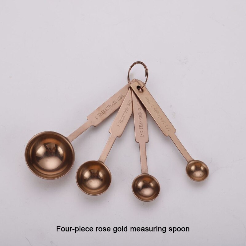 304 stainless steel kitchen measuring tool five-piece modern rose gold baking stainless steel measuring cup measuring spoon set: F