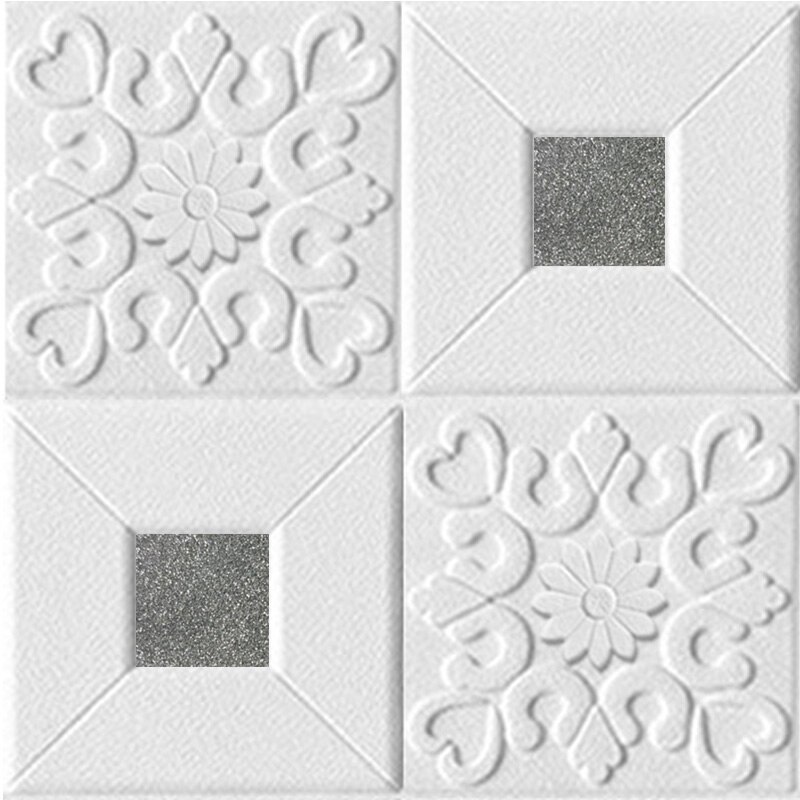 35*35cm 3D Wall Stickers Ceiling Panel Roof Decor Waterproof Self-Adhesive Foam Wallpaper Living Room Kitchen TV Backdrop: Silver / 35x35cmx10pcs