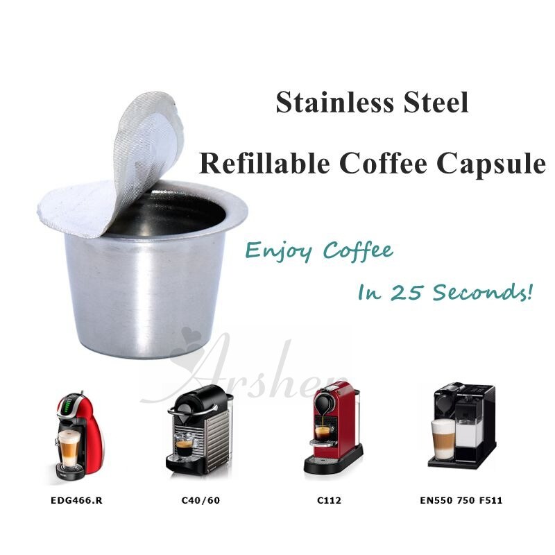 Arshen Stainless Steel Refillable Coffee Capsules Refilling Nespresso Capsule Coffee Reusable Coffee Machine Coffee Filter Cup