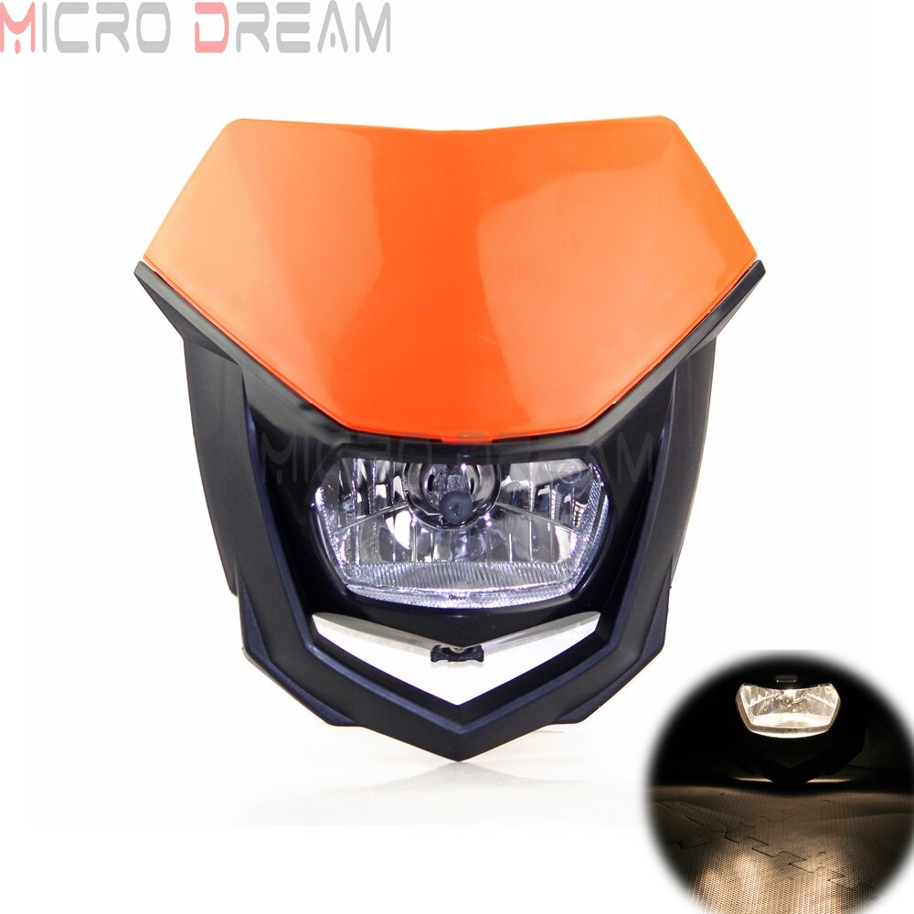 Motocross Dirt Bike Offroad Enduro H4 Headlight Universal 12V 35w Motorcycle Headlamp Mask for Honda Yamaha Suzuki CRF WRF DR YZ: Orange