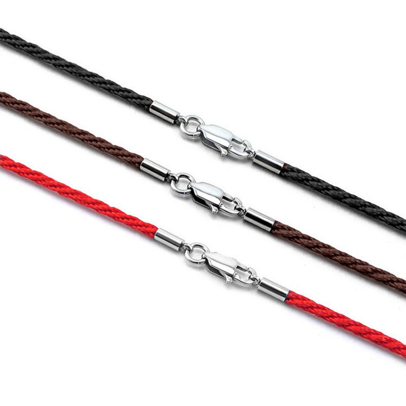 Cordón rojo y negro hecho a mano de algodón, cadena de cierre de langosta de acero inoxidable 316L, colgante DIY, collar, dijes para encontrar joyas, 2mm, 3mm