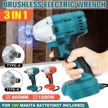 Electric Brushless Impact Wrench Screwdriver Rechargeable 1/2 Socket Wrench Power Tool Cordless + LED Light For Makita Battery