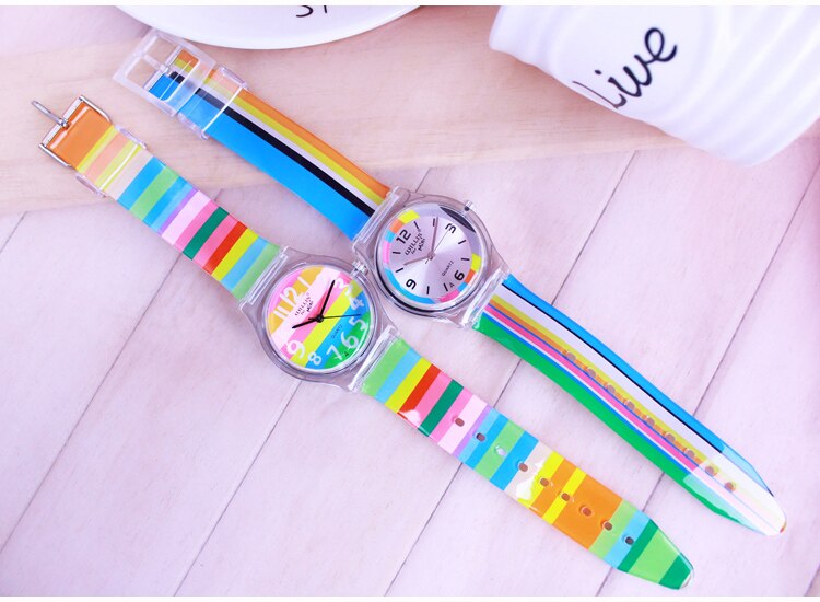 Regenboogstreep dames willis mini horloges hars tafel waterdichte dames tafel regenbogen horloges