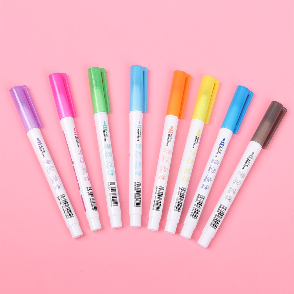 8 PCs/Set Colorful Double Line Pen Highlighter Fluorescent Markers Candy Color Hand Painted Pen for School Poster DIY Album