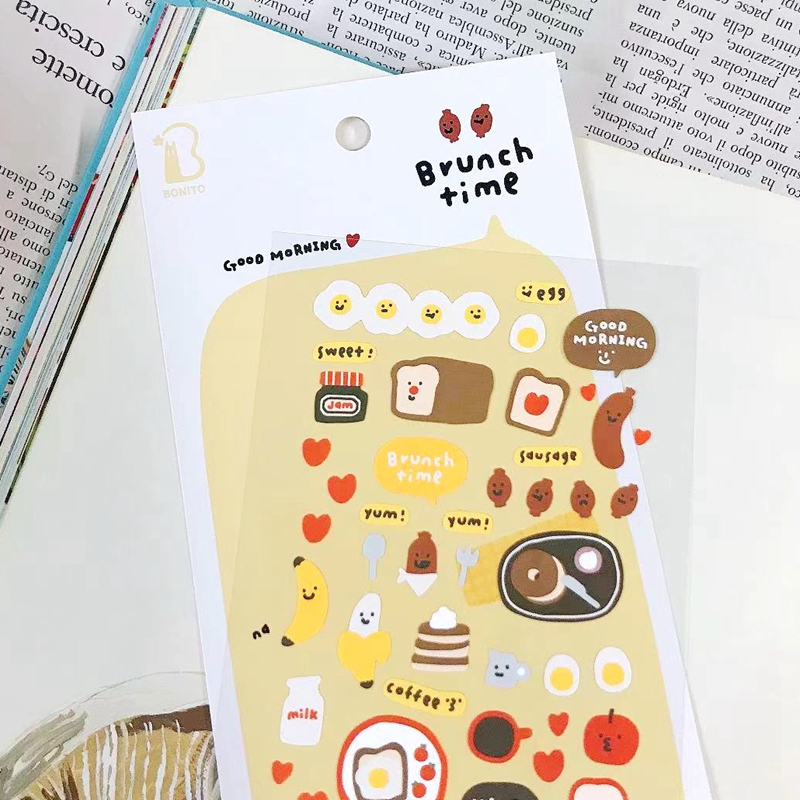 Brunch tid söta koreanska klistermärken scrapbooking tillbehör journalföring collage material bröd baka telefon dagbok dekoration