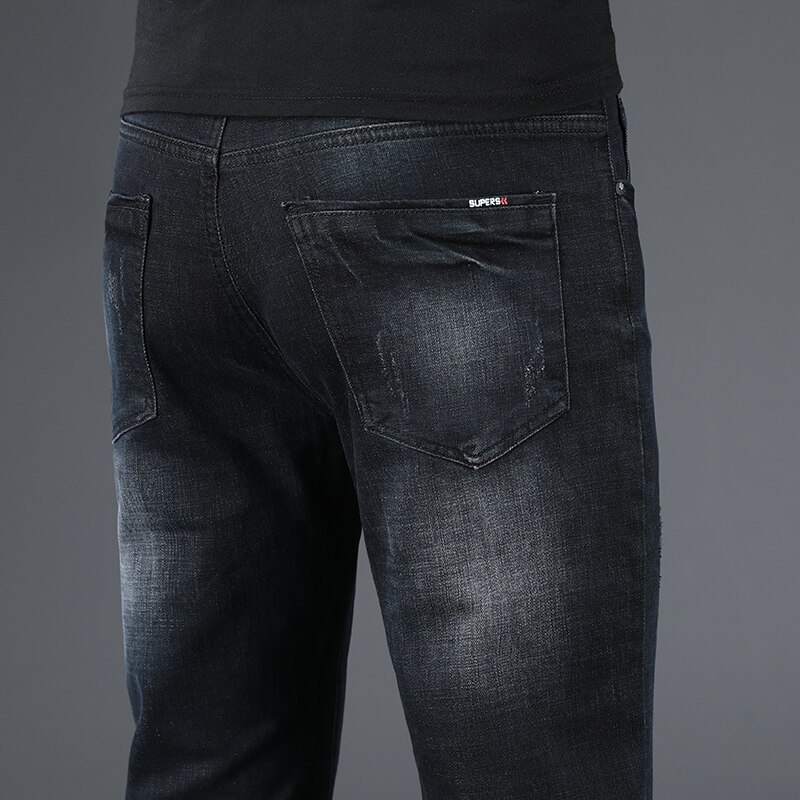Male Jeans Men Men'S Jean Homme Denim Slim Fit Pants Trousers Straight Black Biker Business Casual Stretch Soft