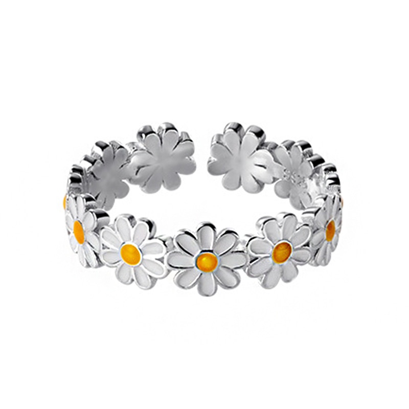 Echt 925 Sterling Zilveren Sieraden Lente Daisy Bloem Ring Vrouwen Koreaanse Stijl Verstelbare Opening Finger Ring Party