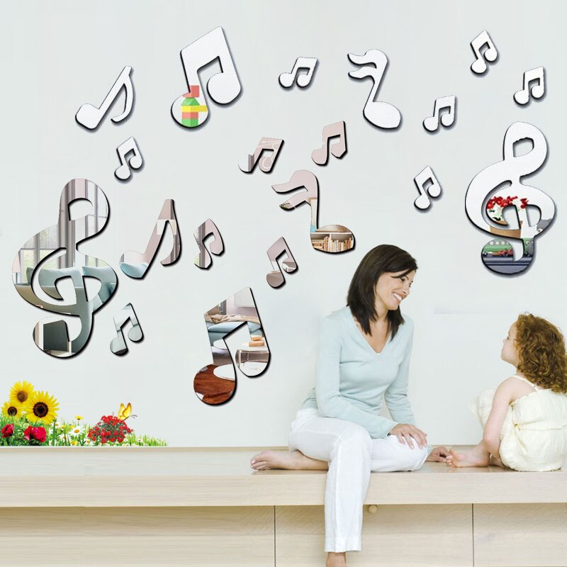 3D Musical Notes Acrylic Mirrors Wall Sticker Home Decor Living Room Wall Decoration Art DIY Stickers Decals