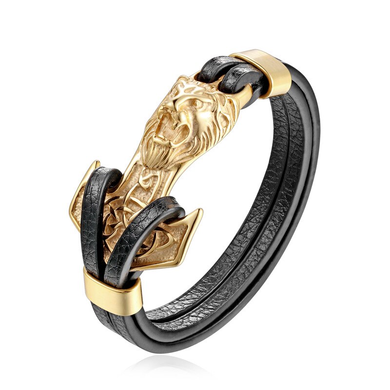 Mkendn mænd armbånd rustfrit stål anker løve sjækler læder armbånd mænd armbånd smykker pulseras: Pg521