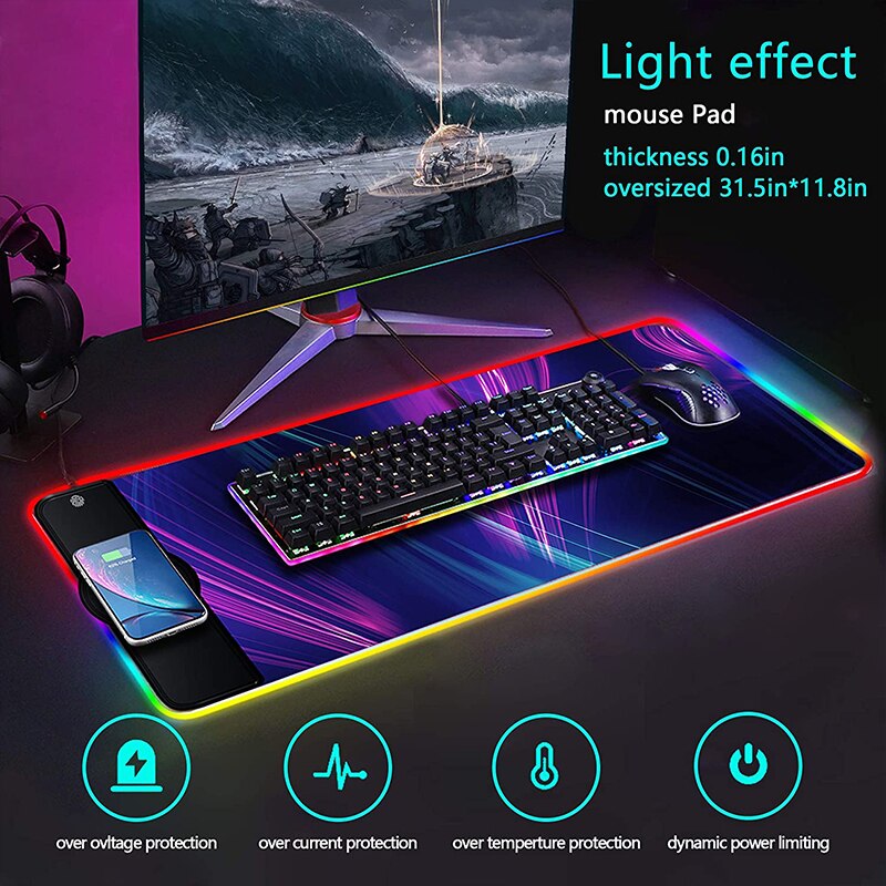 Draadloze Oplader Rgb Muismat Msi Xxl Grijs 10W/7.5W Lichtgevende Gaming Muismat Computer Mousepad Pc bureau Muismat Gamer