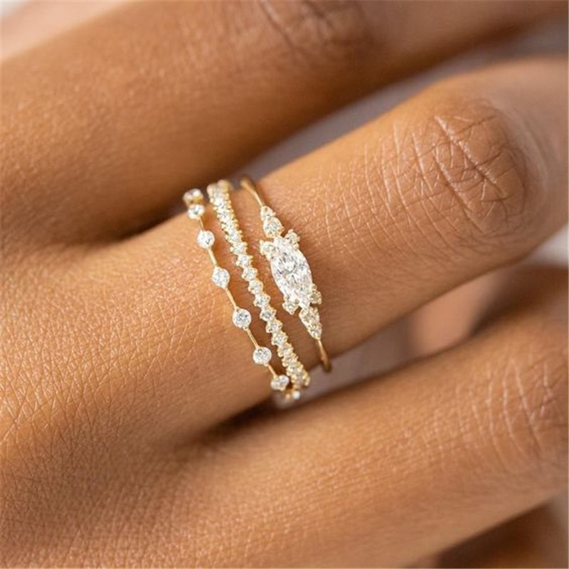 TOBILO-anillo de compromiso con piedra de zirconia cúbica para mujer, sortija de boda, Color dorado, AAAAA, 3 unids/set