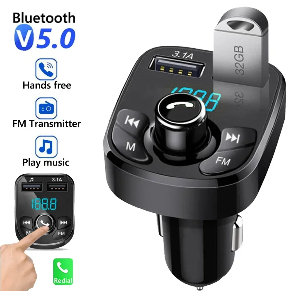 Reproductor de MP3 para coche, Autoradio, cargador manos libres 3.1A, cargador rápido para coche, transmisor FM, Audio Bluetooth, USB Dual, accesorios para coche