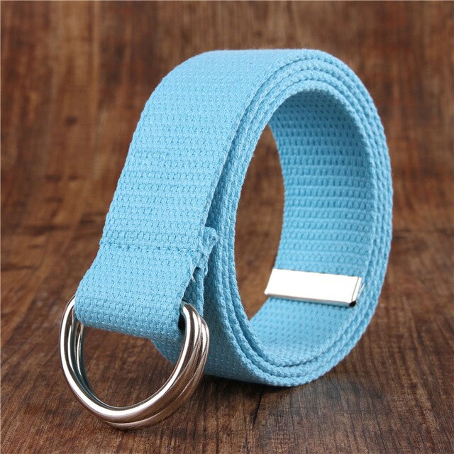 Beste Ybt Unisex Riem Canvas Legering Dubbele Ring Gesp Riem Verstelbare Outdoor Casual Multicolor Vrouwen En Mannen Riem: H Sky blue