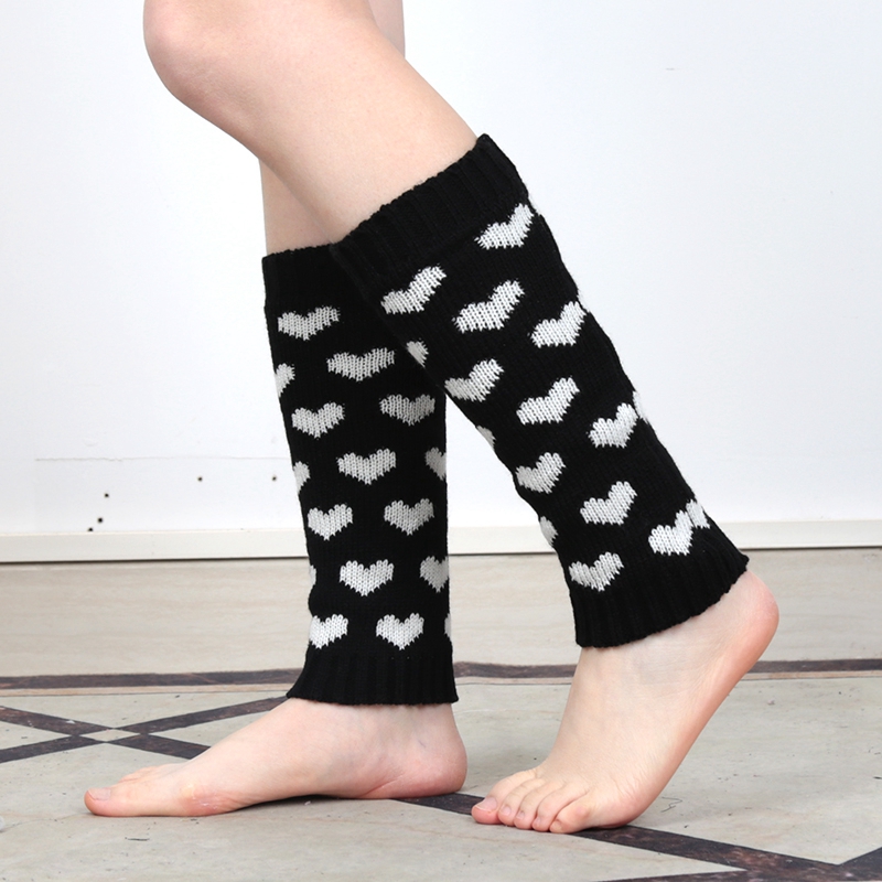 Japanese Lolita Sweet Heart Girls Leg Warmer Knit Socks Wool Ball Knitted Foot Cover Cosplay Women Heap Heap Socks: black