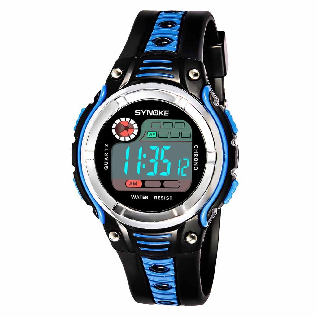 kids watch Children's Watches Two-color Large Screen Student Wristwatches Children's Sports Waterproof Electronic Watch Relogio: Blue