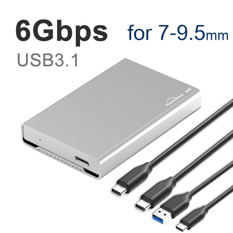 Blå endeløs 2.5 tommers aluminium hdd boks ssd hd ekstern harddisk sata til usb harddisk boks boks til 9.5mm 15mm hdd boks: U23qc ca cc