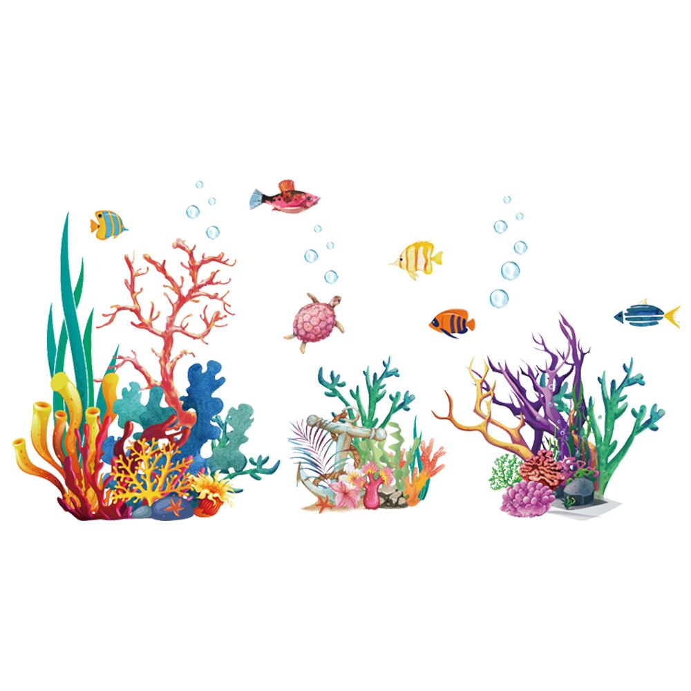 Creatieve Onderwaterwereld Muurstickers Waterplanten Coral Vis Sticker Home Woonkamer Sofa Achtergrond Muurstickers