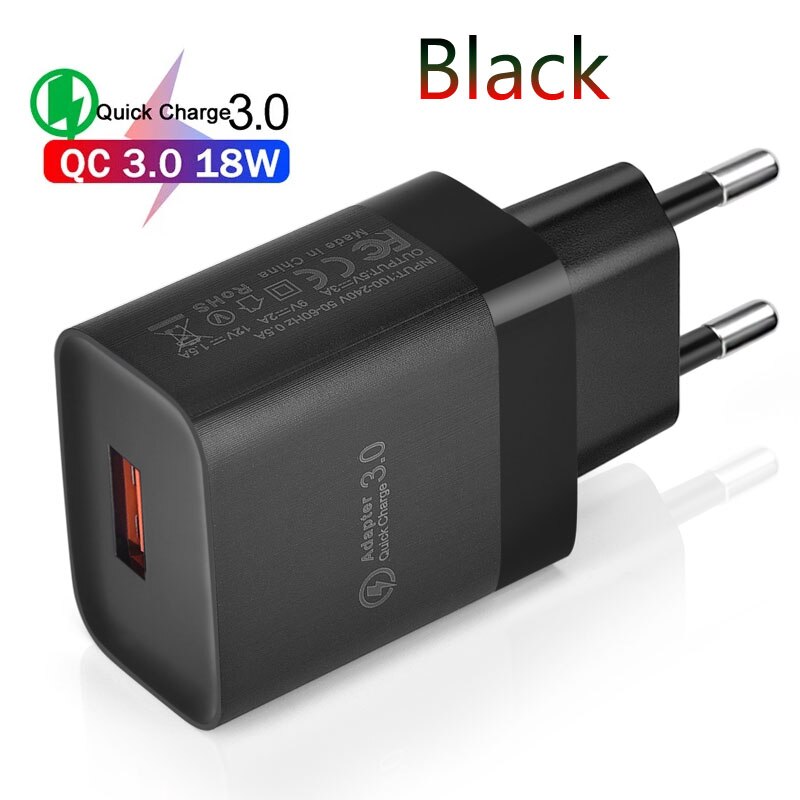 Cargador USB QC 3,0 de 18W, adaptador de carga rápida de teléfono para Realme, C21, Samsung, Xiaomi 11 Lite: Black Charger