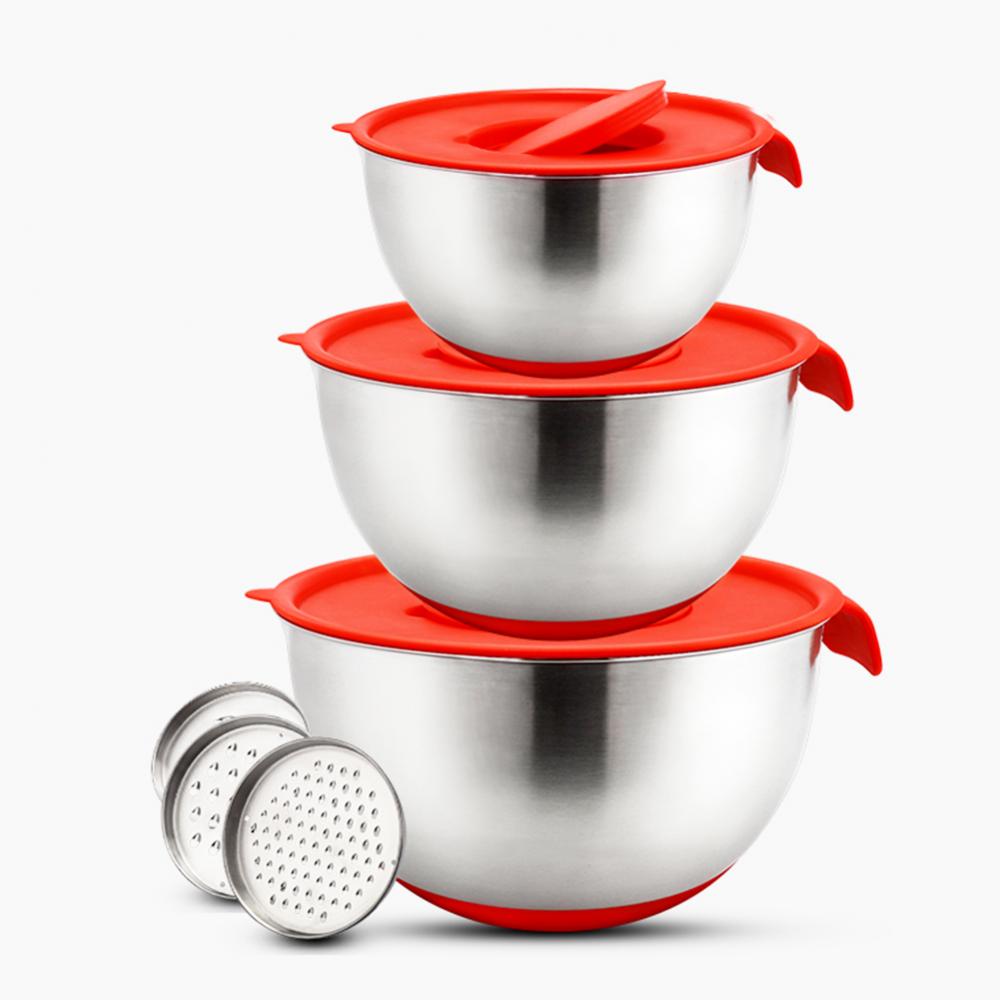 Cuencos para mezclar con tapas, de acero inoxidable, rallador multiusos, contenedor de alimentos, vajilla