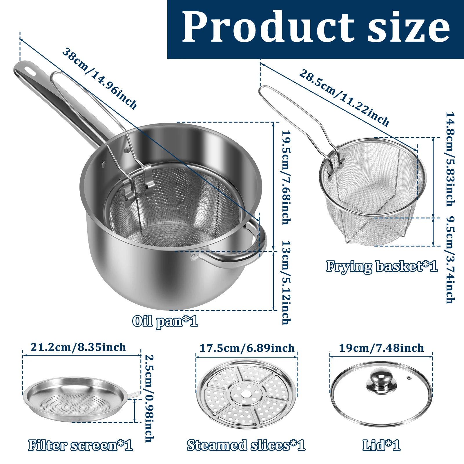 Stainless Steel fryer with French fries and chicken wings,household Mini oil pot with filter screen, Tianfu Luo Deep Fryer Pots