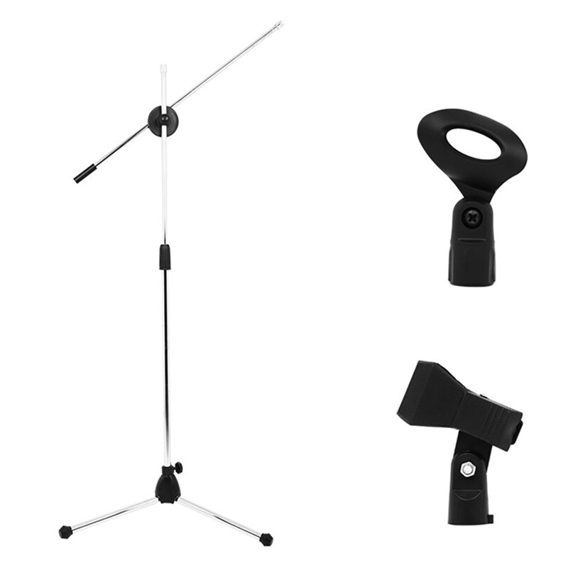 Microphone Stand, Tripod Mic Stand Boom with Mic Clips, Height Adjustable, Light Weight