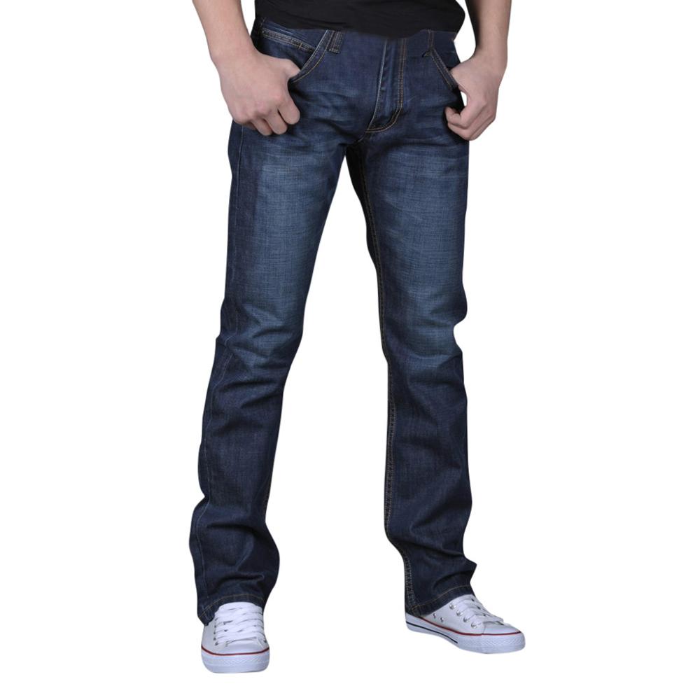 Herrejeans klassiske lige denimjeans med lynlås plisserede slanke blå sorte jean mænds ridsede lange bukser