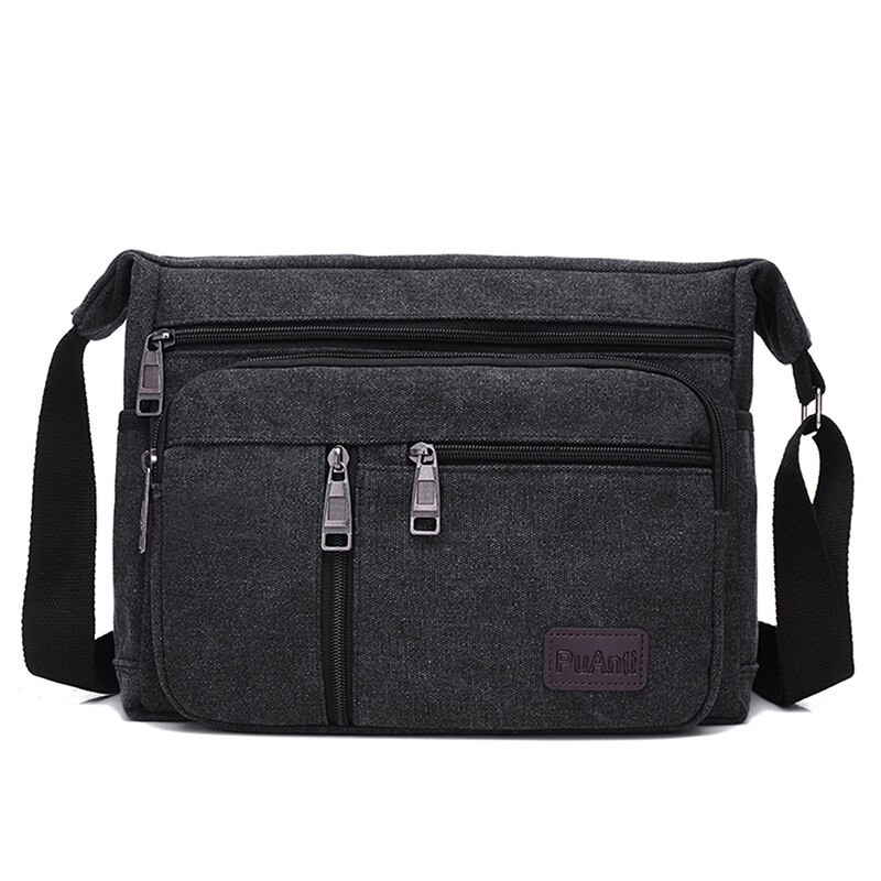 Boa qualtiy bolsa de viagem lona casual ombro crossbody sacos ao ar livre dos homens viagem escola retro zíper bolsa de ombro: black